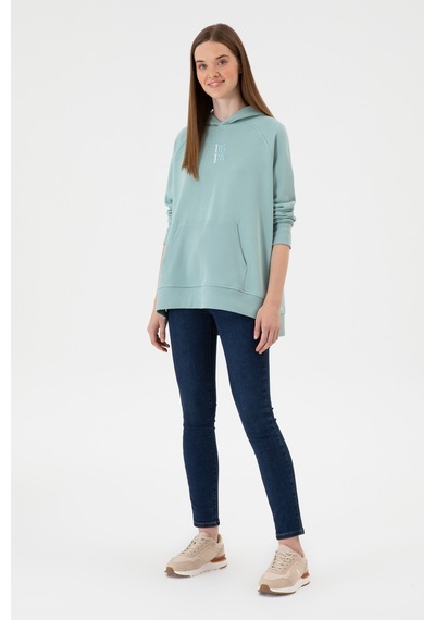 U.S. Polo Assn. Kadın Mint Yırtmaçlı Kapüşonlu Sweatshırt 50313611-VR090
