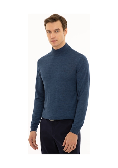 Cacharel İndigo Slim Fit Yarım Balıkçı Basic Triko Kazak Mavi