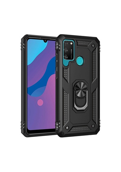 Huawei Y6p Kılıf Sofya Yüzüklü Silikon Kapak - Siyah Çokrenkli