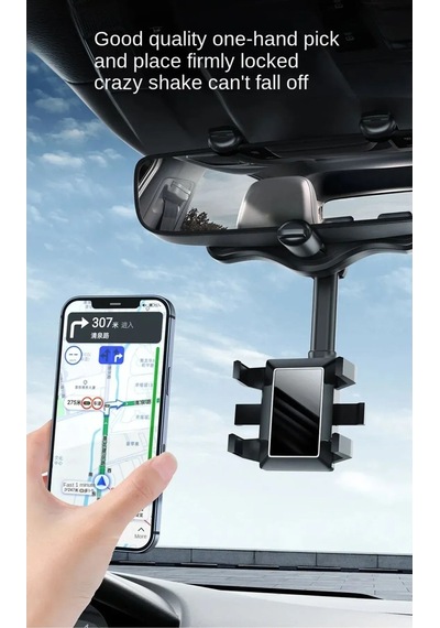 Araç İçi Telefon Tutucu Ergonomik Rahat Kullanım Dikiz Aynasına Montaj 360 Derece Dönebilen