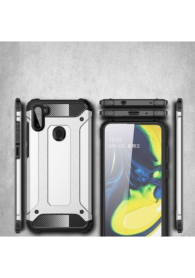 Noktaks - Samsung Galaxy Uyumlu A11 - Kılıf Çift Katman Zırh Tank Crash Military Kapak - Siyah