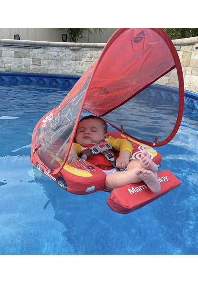 Mambobaby Yüzme Simidi - Red Car, Emniyetli, Gölgelikli Ve Ayak Destekli