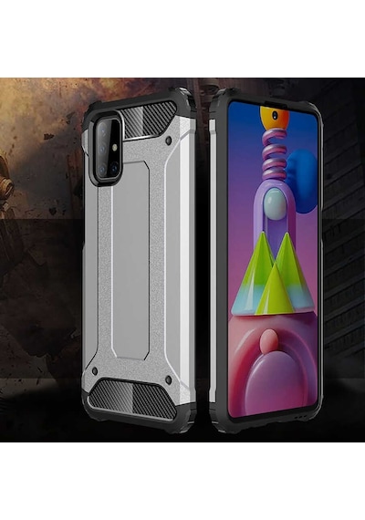 Noktaks - Samsung Galaxy Uyumlu M51 - Kılıf Çift Katman Zırh Tank Crash Military Kapak - Gri