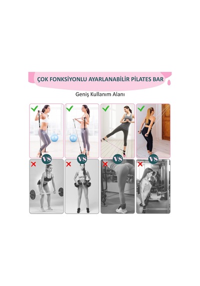 Full Vücut Pilates Bar Seti Egzersiz Çubuğu Ayarlanabilir Evde Onlarcak Farklı Spor Jimnastik O