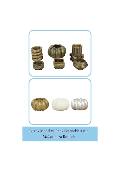 Eskitme Mumluk Şamdan Tealight Ve İnce Mum Uyumlu Kabak Model - Altın Eskitme