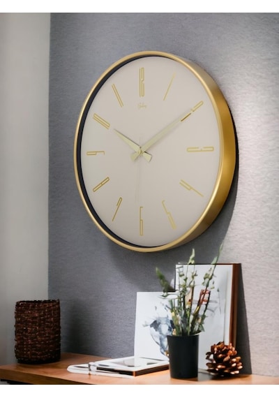 Galaxy 717-a-1 Serisi Klasik Rakamlı Metal Görünümlü Sessiz Akar Modern Duvar Saati 40 Cm Gold