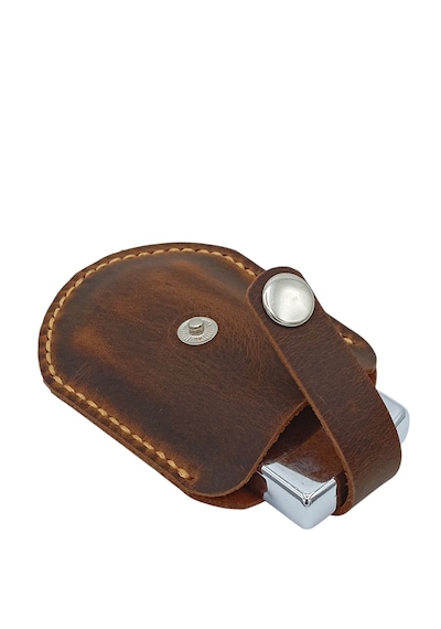Hakiki Deri Mekanizmalı Zippo Çakmak Kılıfı - Kahverengi Koyu Kahverengi