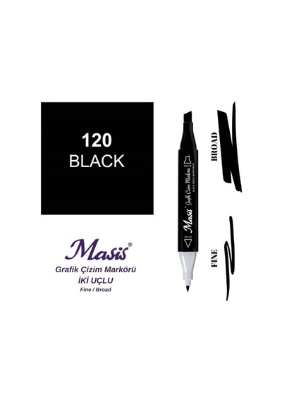 Çift Uçlu Marker Grafik Çizim Kalemi 120 Siyah