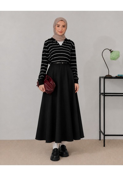 Unika Boutique Kadın Scuba Beli Lastikli Kloş Etek siyah