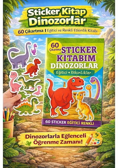 Sticker Kitabım Dinozorlar 60 Renkli Ve Eğitici Çıkartma İle Öğretici Etkinlik Kitabı