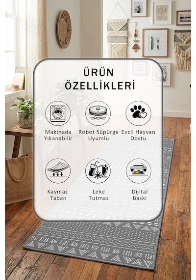 Süme Kgri Beyaz Salon Mutfak Yatak Odası Yıkanabilir Yolluk Beyaz - Gri