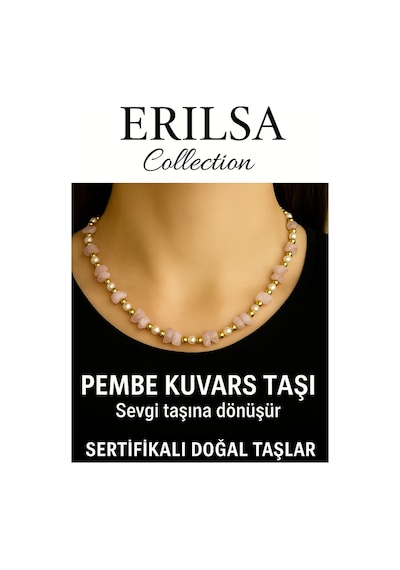 Sertifikalı Kırık Taşlı Model Pembe Kuvars Taşı Kolye Sevgi Ve Şefkat si Çok Renkli