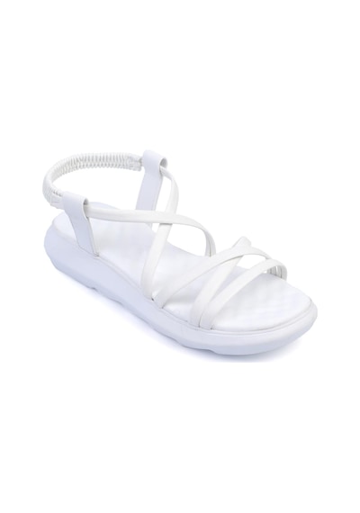 Shoetek Dylla Kadın Sandalet Çapraz Bantlı Beyaz Deri Beyaz