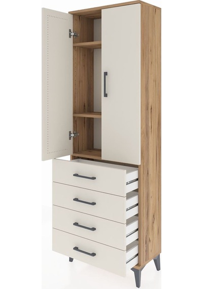 Arges Dolap 3 Raflı 4 Çekmeceli 2 Kapaklı 60x30x182 Çam-aytaşı Atlas Çam