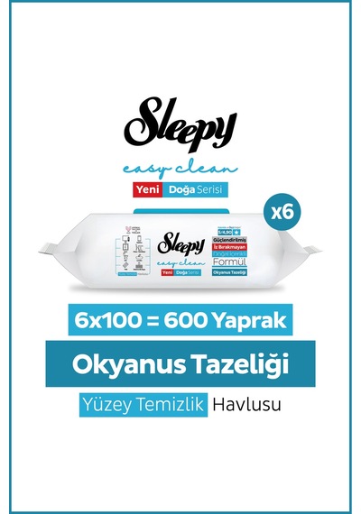 Sleepy Ocean Yüzey Temizlik Havlusu Mendili Okyanus Tazeliği 6x100 600 Yaprak Tekli