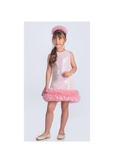 Mnk Baby & Kids Pul Payet İfestos Taçlı Tütü Çocuk Özel Gün Abiye M00743 Ekru