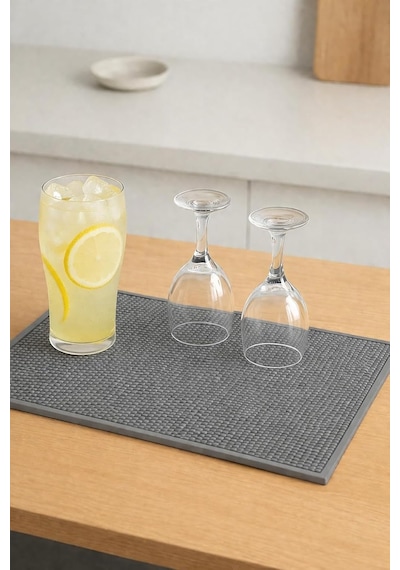 Silikon Bar Matı, Siyah, Kaymaz Tezgah Ve Bulaşık Kurutma Matı, 43x29 Cm, Mutfak Ve Bar İçin