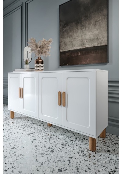 Flora Bohem Konsol 4 Kapaklı Mdf Mebran Kapak 160 Cm Modern Salon Konsolu Beyaz