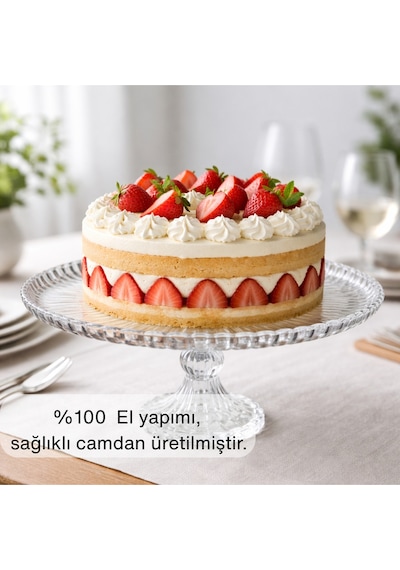 Selen Concept Damla Model Ayaklı Cam Yuvarlak Kek Ve Pasta Sunumluk Tekli Şeffaf