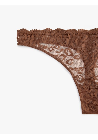 Koton Rahat Kalıp Dantelli String Külot Kahverengi 6slk30169mk Kahve