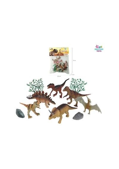 Poşetli 10 Parça Dinozor Dinazor Seti 16 Cm. Trex, Triceraptor, Pterodactyl, Velociraptor