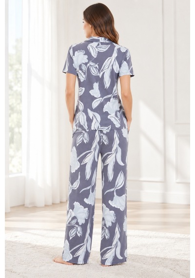 Lılac Kadın %100 Viskon Gri Desenli Gömlek Yaka Pijama Takımı Gri - Beyaz Gri - Beyaz Lılac Kadın %100 Viskon Gri Desenli Gömlek Yaka Pijama Takımı Gri - Beyaz Gri - Beyaz