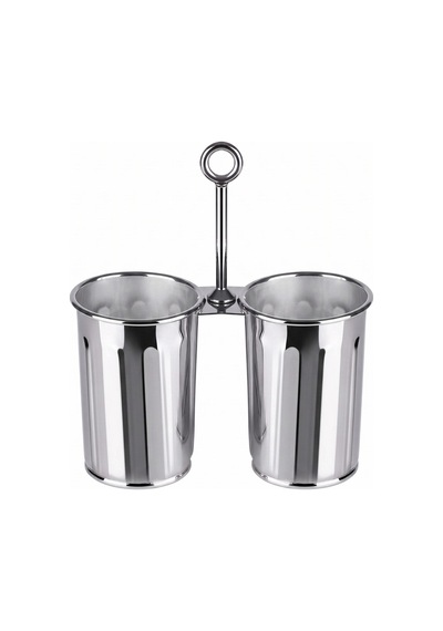 The Mia Krom Çift Bölmeli Kulplu Galvaniz Sunumluk 25 Cm Gümüş