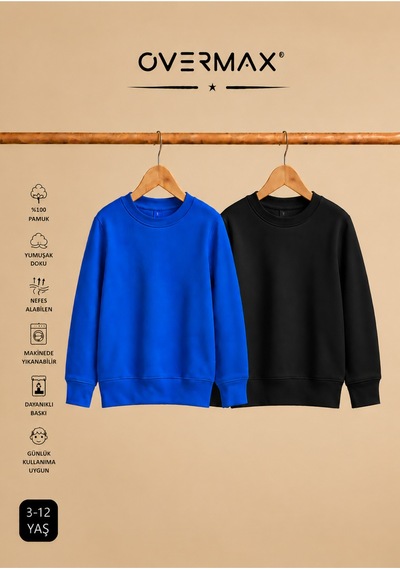 Overmax 2 Li Kapüşonsuz Sweatshirt Seti Çocuk Unisex - 3-12 Yaş Saks Mavi-siyah - 920169697 Saks Mavi-siyah Overmax 2 Li Kapüşonsuz Sweatshirt Seti Çocuk Unisex - 3-12 Yaş Saks Mavi-siyah - 920169697 Saks Mavi-siyah