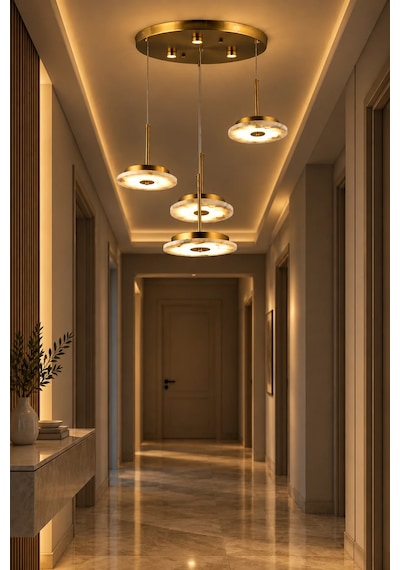 Modern Premium Gold Led Sarkıt Avize 4 Halkalı Modern Dekoratif Salon Yemek Odası Aydınlatma 85w