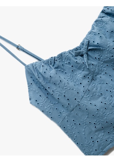 Koton Pamuklu Fiyonklu İp Askılı Fisto Crop Kolsuz Bluz Mavi 5sal30046ıw Mavi