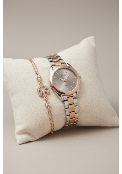 Bileklik Hediyeli Rose Gold/metalik Kahve Kadran Kadın Kol Saati 35 Mm Çelik Kordon 2 Yıl Garantili Gümüş - Rose Gold