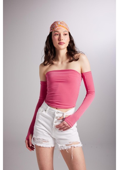 Holly Lolly Kolları Ayrı Straplez Smooth Bluz Pembe