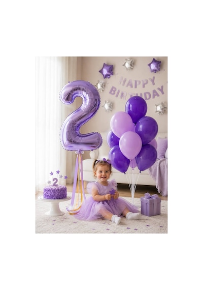 1-9 Yaş Doğum Günü Balon Seti 32 İnç Folyo Rakam Balon Ve 7'li Balon Standı Çok Renkli