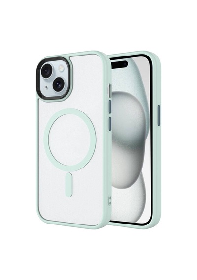Apple Uyumlu iPhone 15 Kılıf Mat Arka Yüzey Wireless Şarj Özellikli Zore Flet M-safe Kapak Yeşil