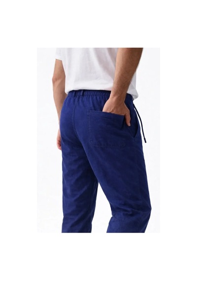 Hazego Erkek Keten Cepli Pantolon Lastikli Bel Bağcıklı Önden Fermuarlı - İndigo