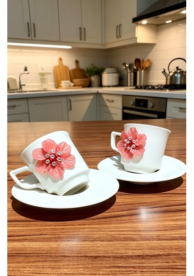 Kirlinova Kırmızı Çiçek 2'li Porselen Fincan Takımı 11