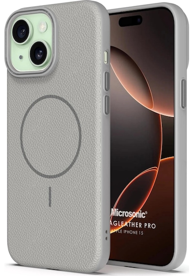 Microsonic Apple iPhone Uyumlu 15 Kılıf Magleather Pro Gri -