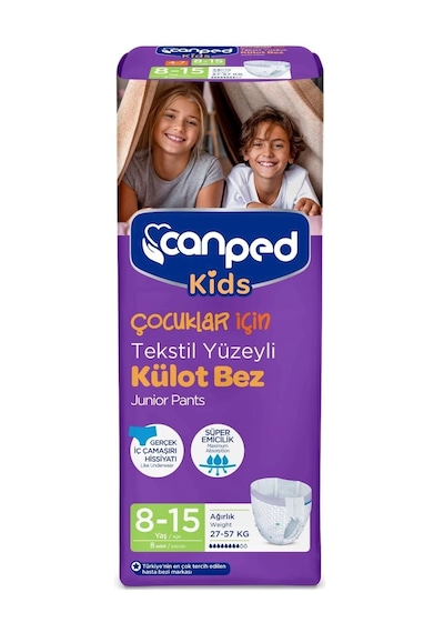 Canped Kids Çoçuklar Için Külot Bez Tekstil Yüzeyli Yaş:8 15 27 57kg 16 Adet 2pk 8