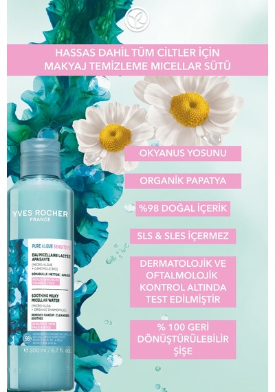 Yves Rocher Yüz&makyaj Temizleme Micellar Sütü-hassas Dahil Tüm Cilt-pure Algue Sensitive Botanik Kompleks 200ml