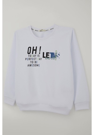 Breeze Erkek Çocuk Sweatshirt Renkli Yazı Baskılı 10-16 Yaş, Beyaz