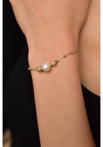 Papatya Silver 925 Ayar Gümüş Rose-Gold Kaplama Inci Simli Dorika Toplu Bileklik