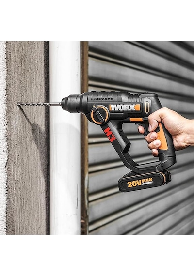 Worx Wx390.1 20volt 2.0ah. Li-ion 1.2j Profesyonel Sds-plus Pnömatik Çift Akülü Şarjlı Matkap + 8 Adet Uç + Mandren