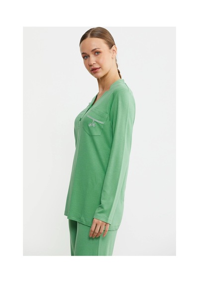 Angbutik Sementa 76438 Yarım Düğmeli Cep Detaylı Pijama Takım Yeşil