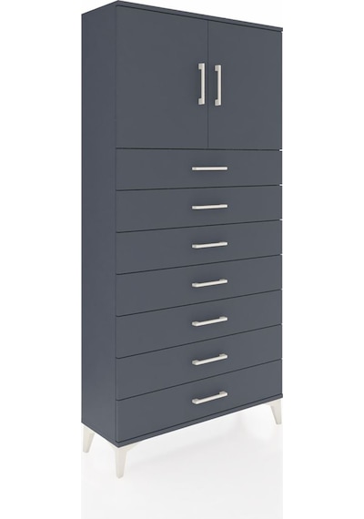 Arges Dolap 2 Raflı 7 Çekmeceli 2 Kapaklı 88x30x182 Antrasit-... Antrasit