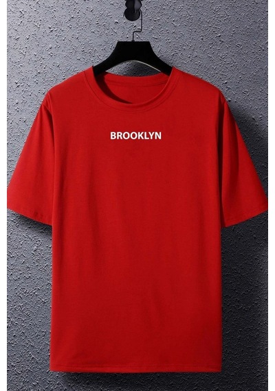 Flood Of Style Unisex Brooklyn Baskılı T-shirt Kırmızı