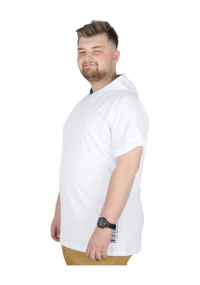 Mode Xl Büyük Beden T-Shirt Kapşonlu Barcode 22178 Beyaz 001