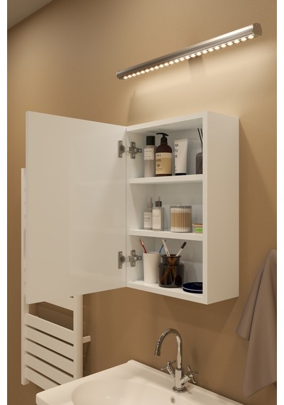 Tek Kapaklı Aynalı Beyaz 60 Cm Banyo Dolabı