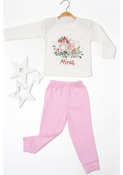 Pia Baby İsimli Kız Çocuk Pijama Takımı %100 Pamuk Penye İsme Özel Baskılı Kişiselleştirilebilir Pijama Seti 20761p14pi Krem