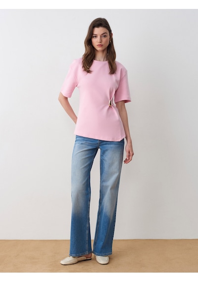 Dilvin 32445 Aksesuar Detaylı Basic T-shirt-toz Pembe
