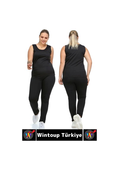 Wintoup Günlük Spor Kullanım Terleme Hızlandıran Rahat Termal Sauna Tayt Atlet Takım Siyah
